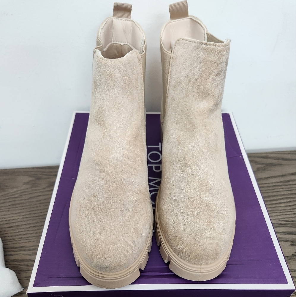 Top Moda Suede Chunky Sole Boots Womens 10 Beige Fall Combat - Picture 10 of 12